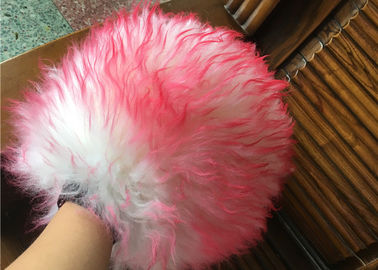 China Household Red Color Sheepskin Car Wash Mitt With Long Hair / Both Side Wool supplier