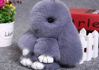 China Colorful Real Fur Bunny Keychain , Furry Animal Keychain For Charm Bag supplier